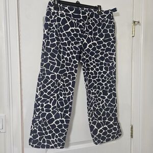 Lilly Pulitzer Womens Navy Blue Cropped Capri Pants Nautical Giraffe Print Sz 8